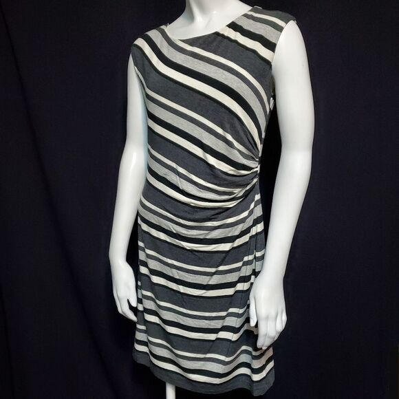 NWT Loft Gray & Black Striped Dress (MP) - Picture 2 of 6